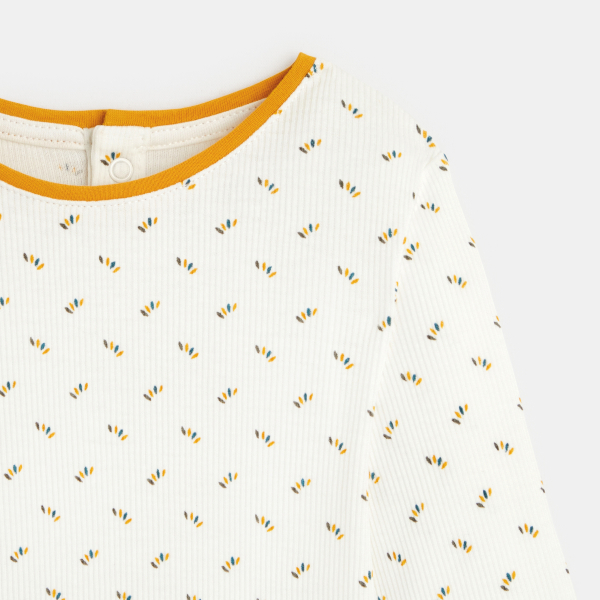 تي شيرت بناتي منسوج ومضلع بحواف مجعدة